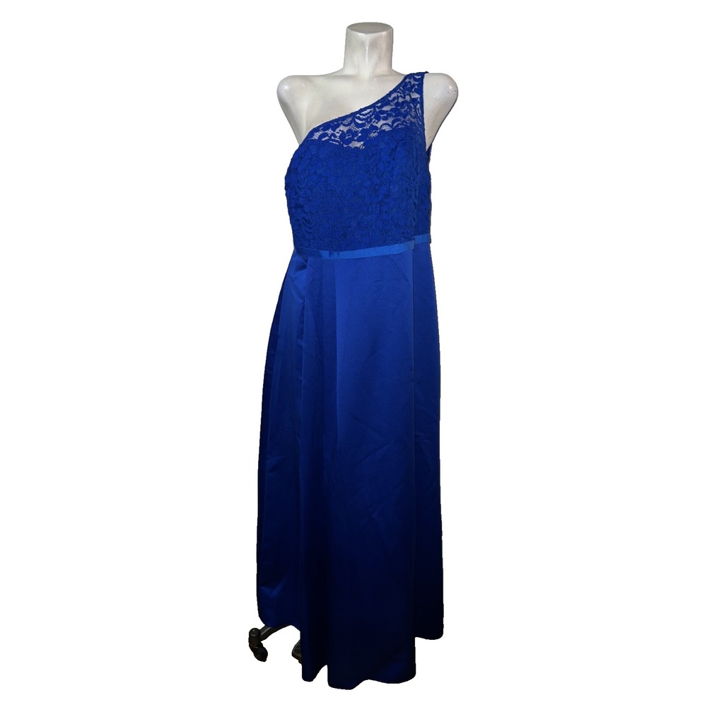 New Davids Bridal Horizon Blue One Shoulder Lace Bridesmaid Dress Size 16 F19328